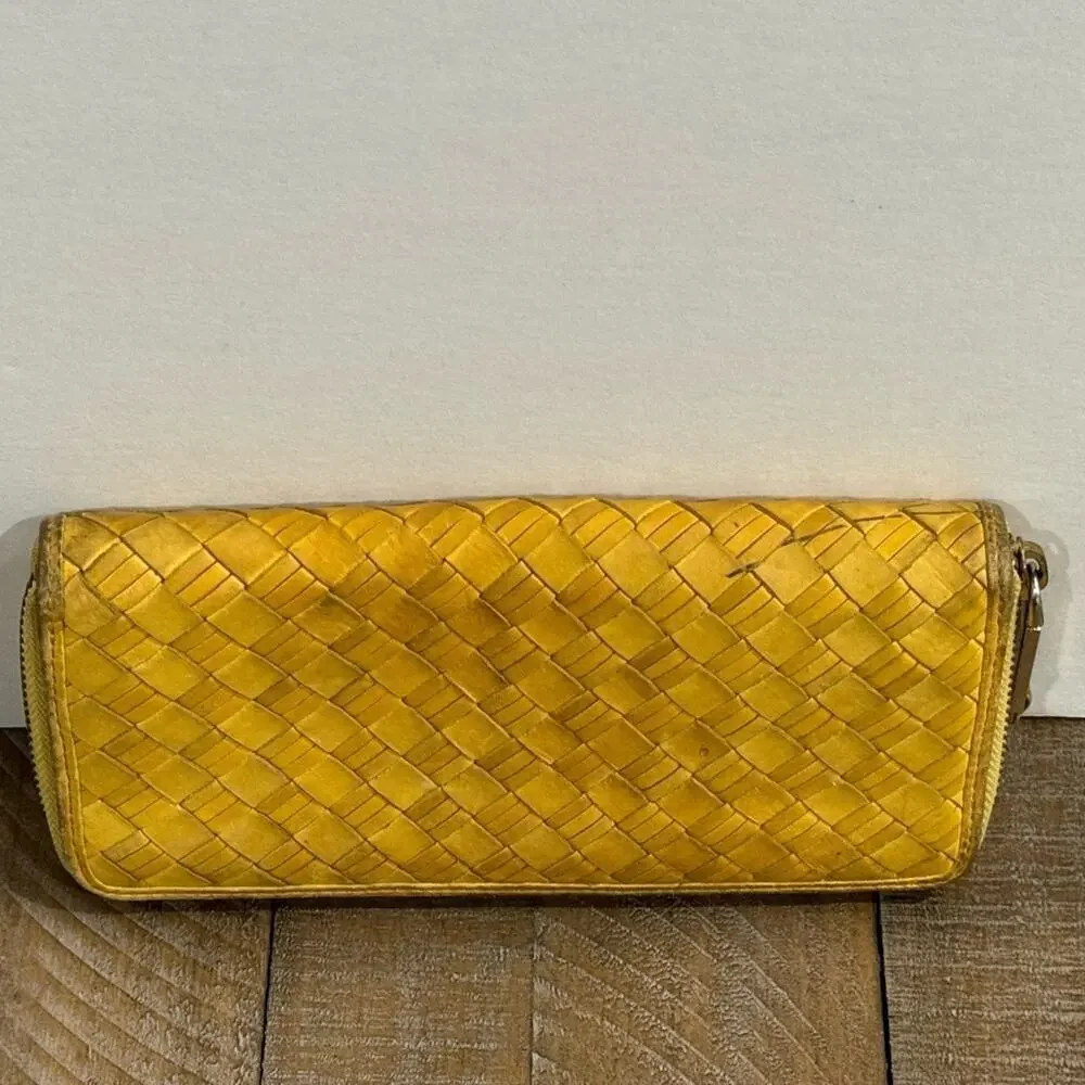 Cole Haan Heritage Weave Yellow Leather Wallet See pics for pen mark